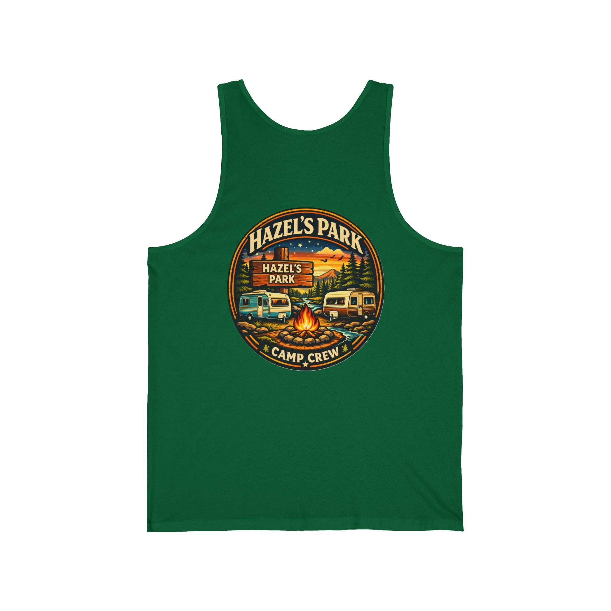 Hazel's Park Camp Crew Tank — Retro Camping Patch Tank Top