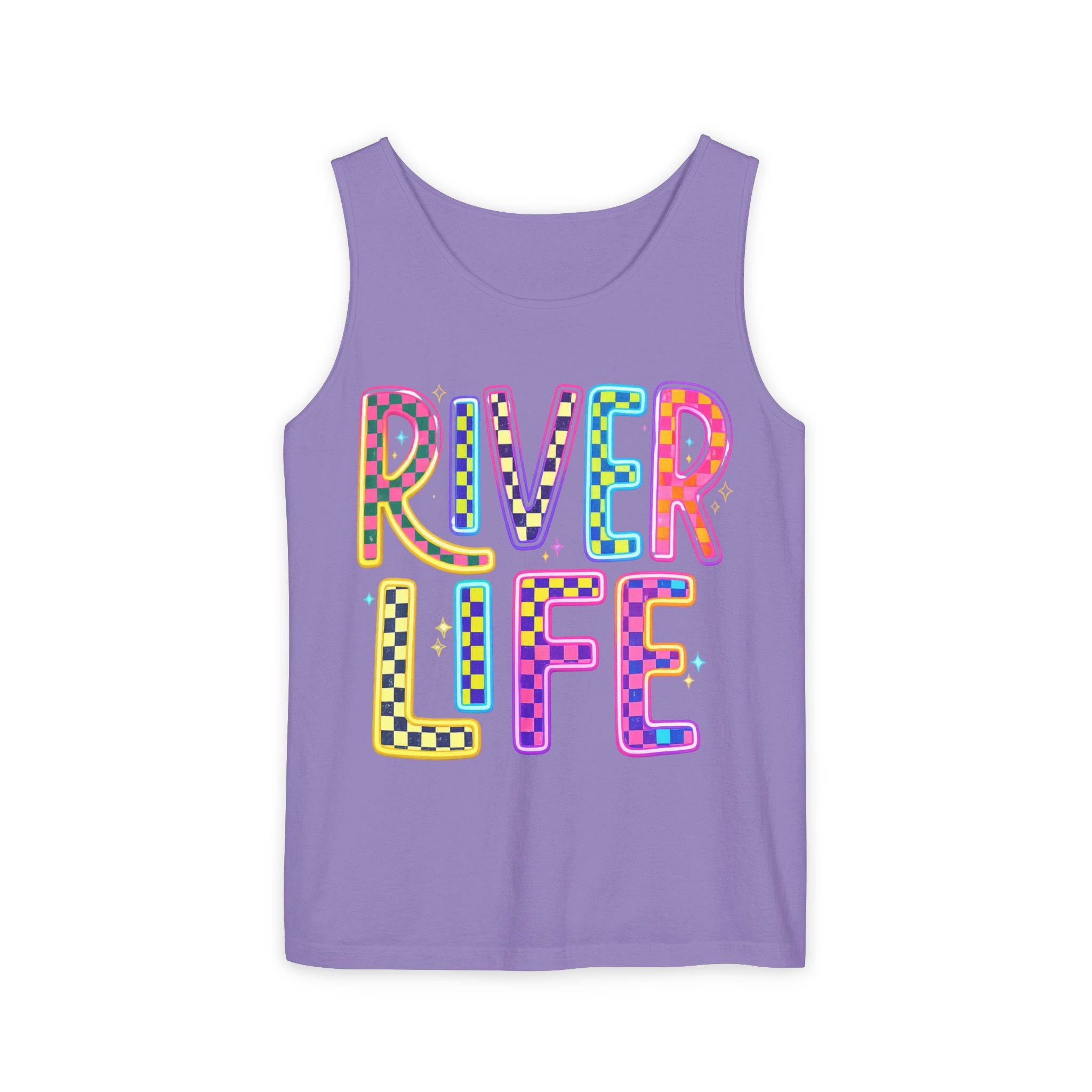 River Life Tank Top – Retro Colorful Outdoor Graphic – Comfort Colors® Style Summer Tank