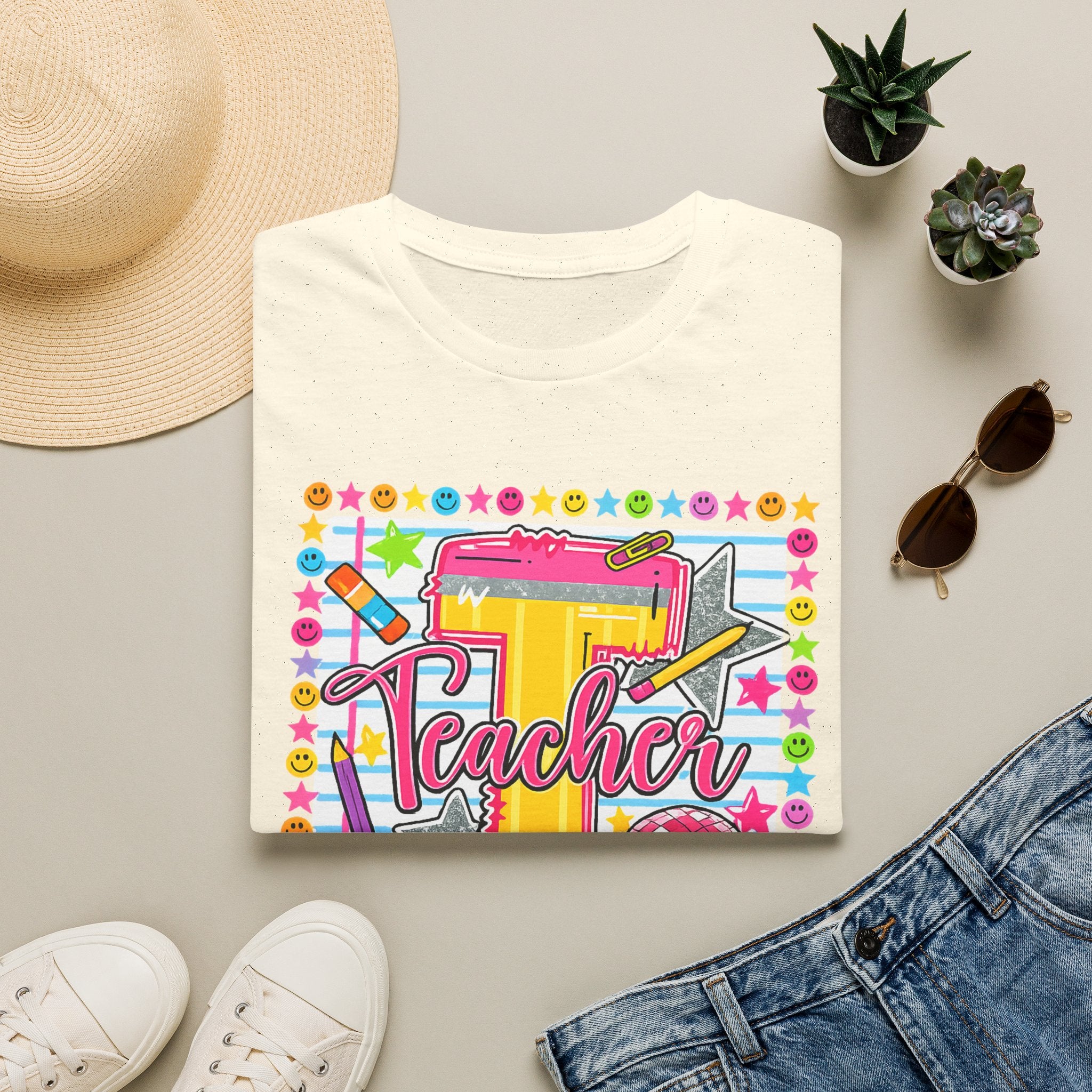 T is for Teacher — Colorful School Supplies Design