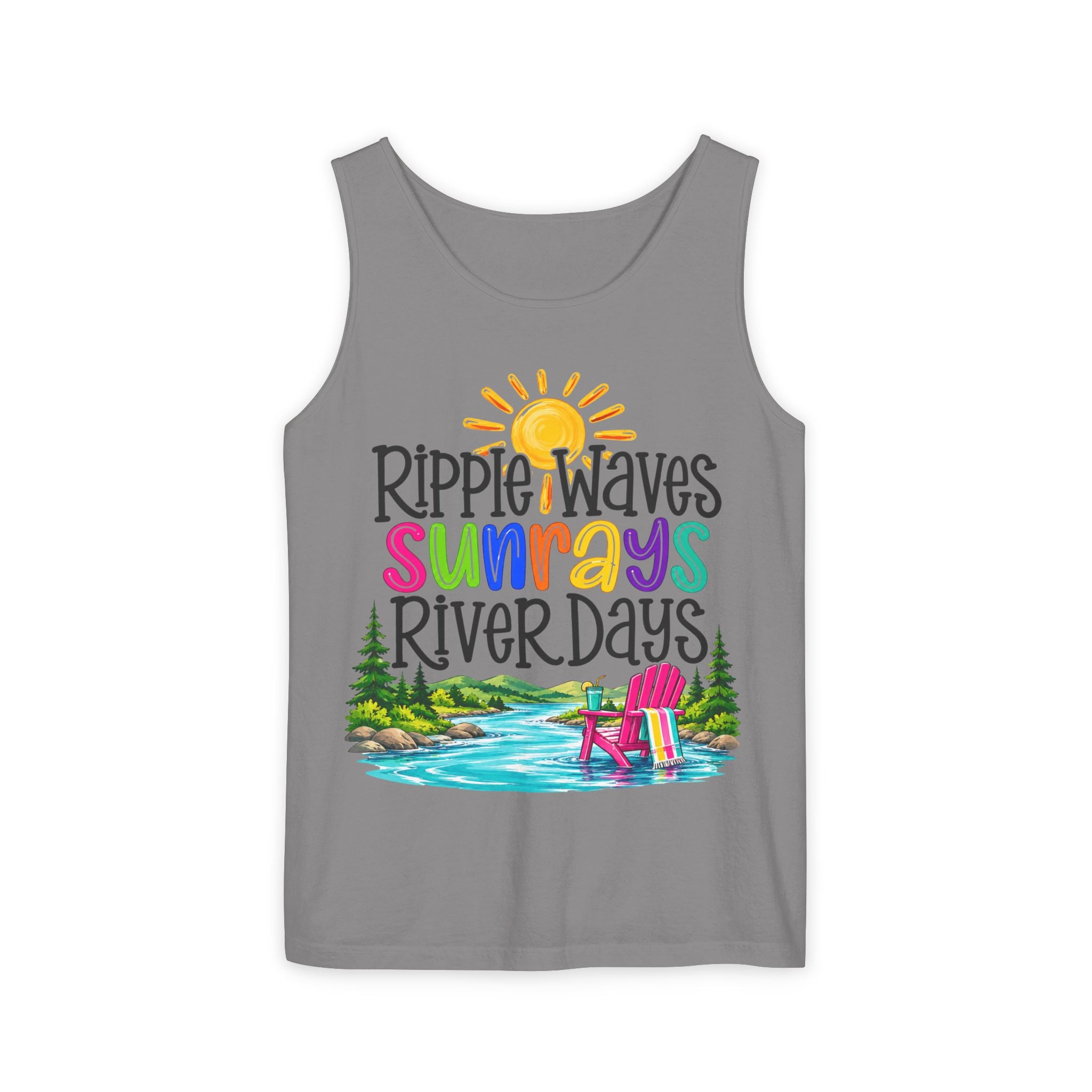 Ripple Waves Sunrays River Days Tank Top – Colorful Summer River Graphic – Comfort Colors® 9360