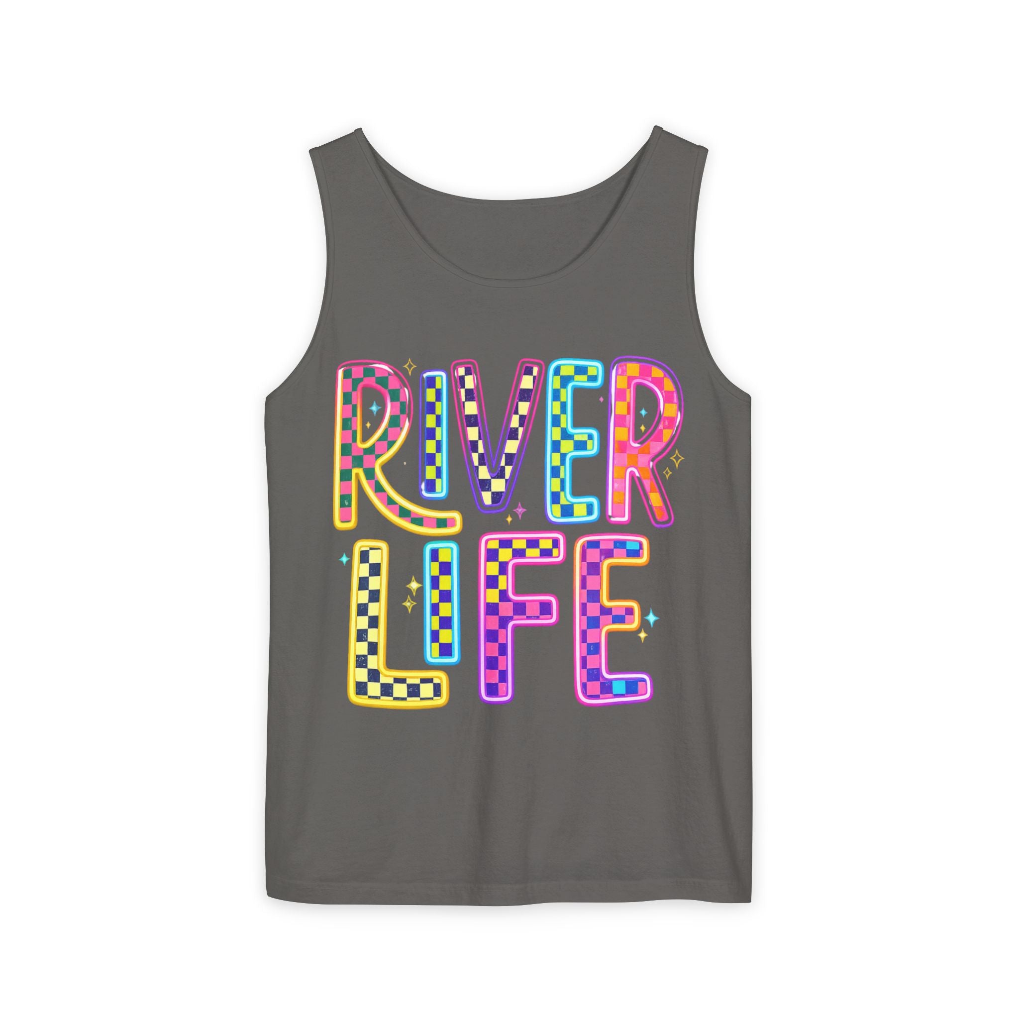 River Life Tank Top – Retro Colorful Outdoor Graphic – Comfort Colors® Style Summer Tank