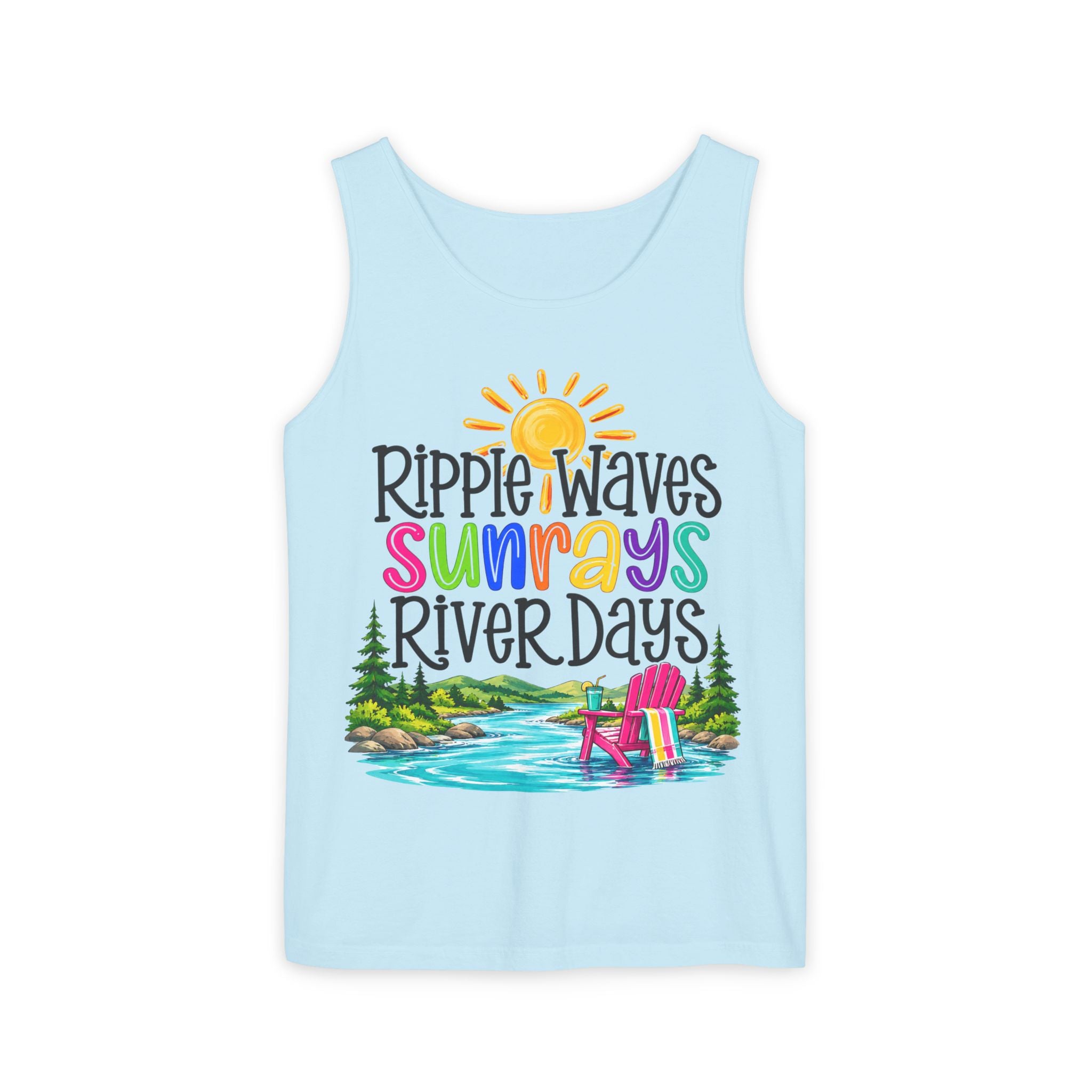 Ripple Waves Sunrays River Days Tank Top – Colorful Summer River Graphic – Comfort Colors® 9360