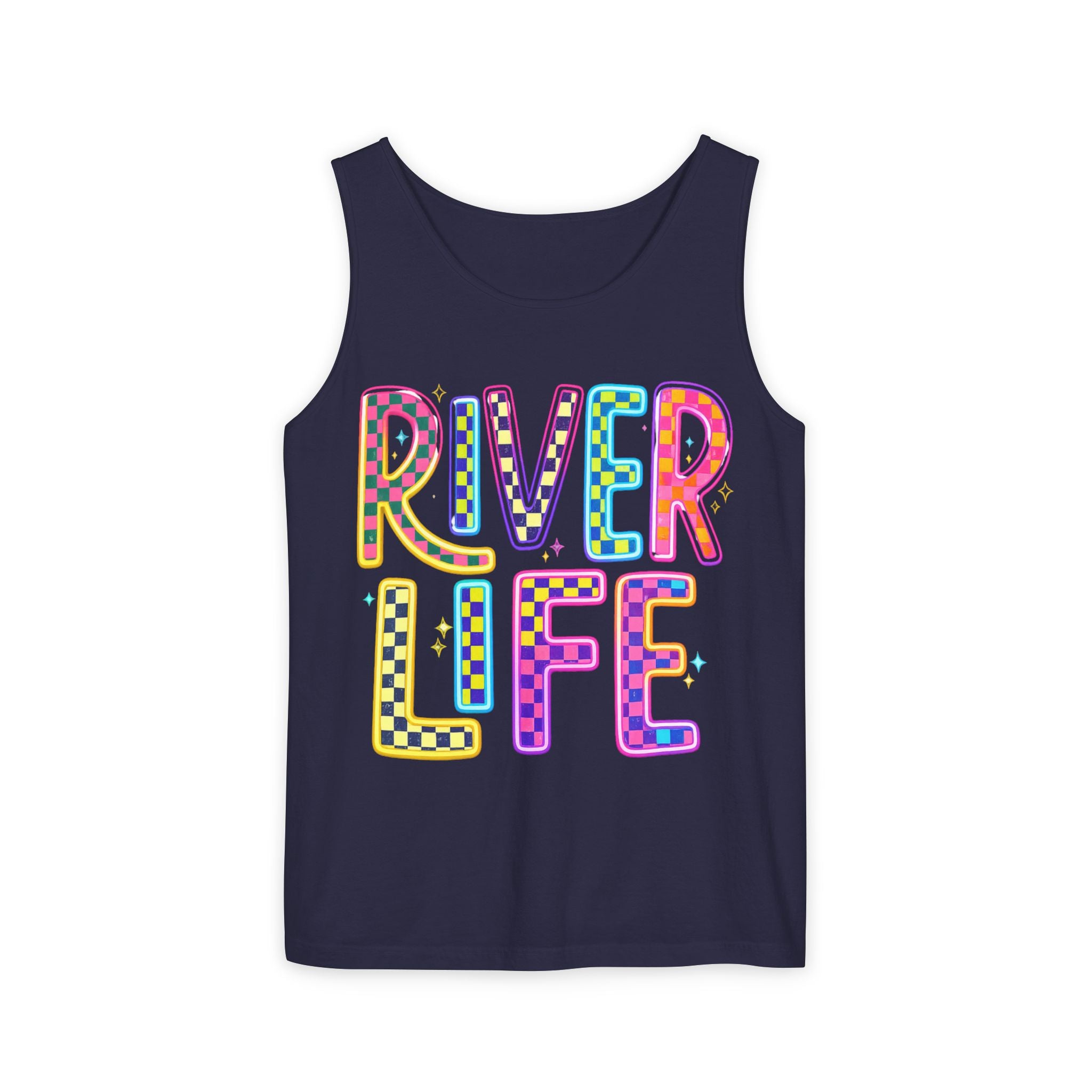 River Life Tank Top – Retro Colorful Outdoor Graphic – Comfort Colors® Style Summer Tank