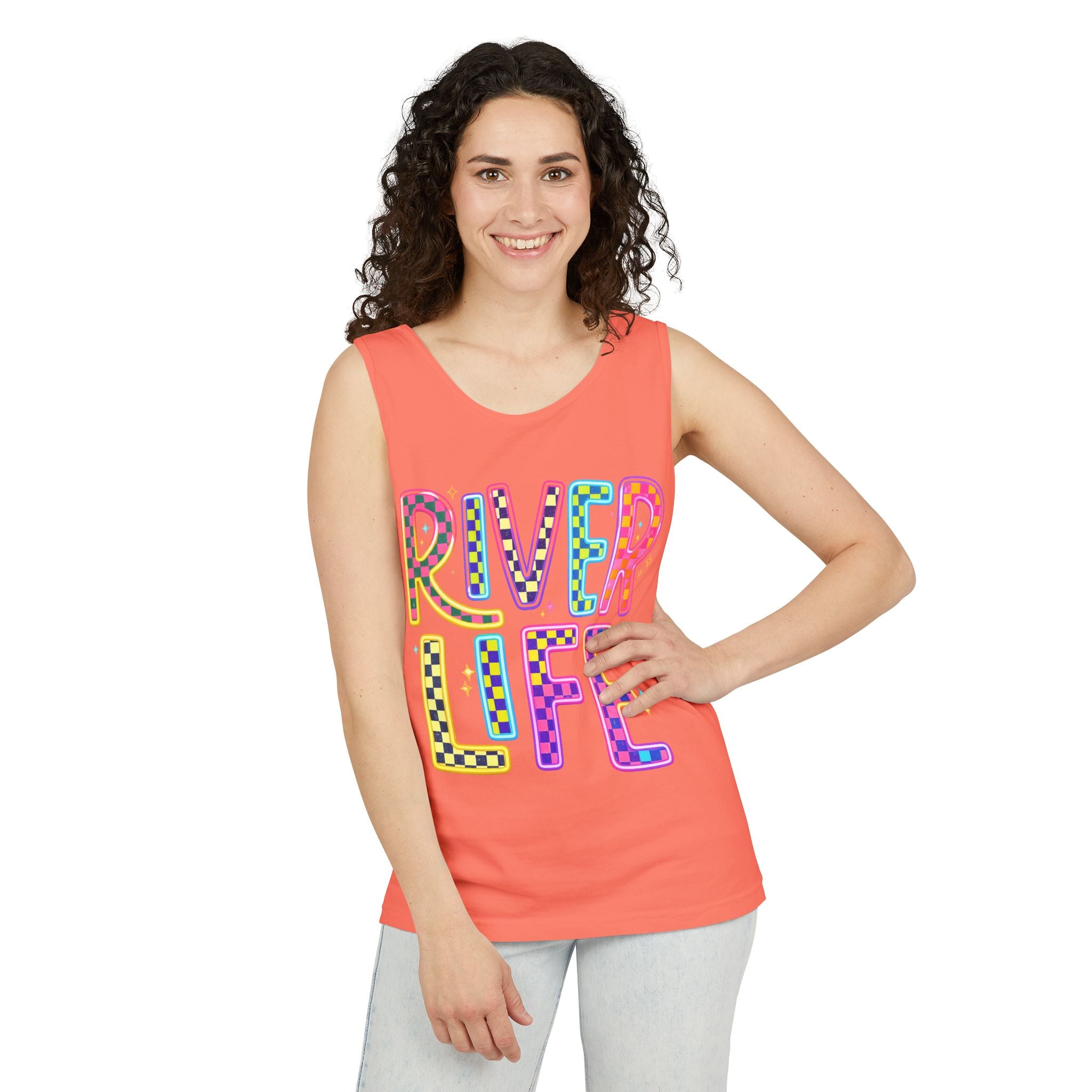 River Life Tank Top – Retro Colorful Outdoor Graphic – Comfort Colors® Style Summer Tank