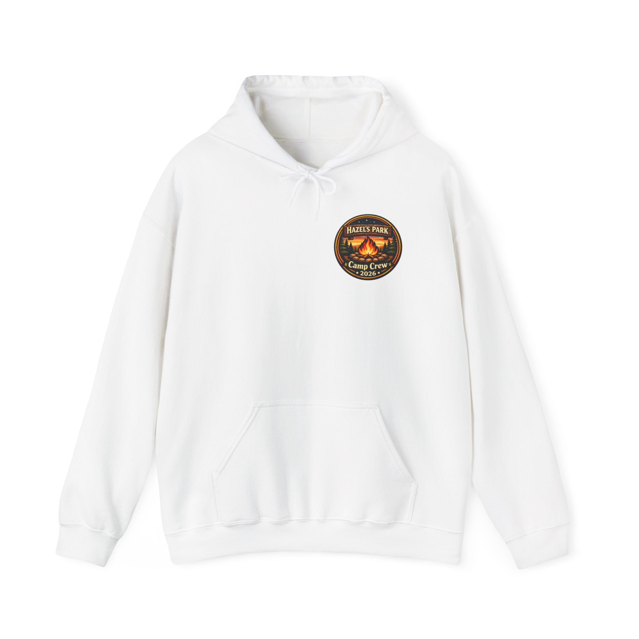 Hazels Park Camp Crew Hoodie — Retro Camping Patch Sweatshirt