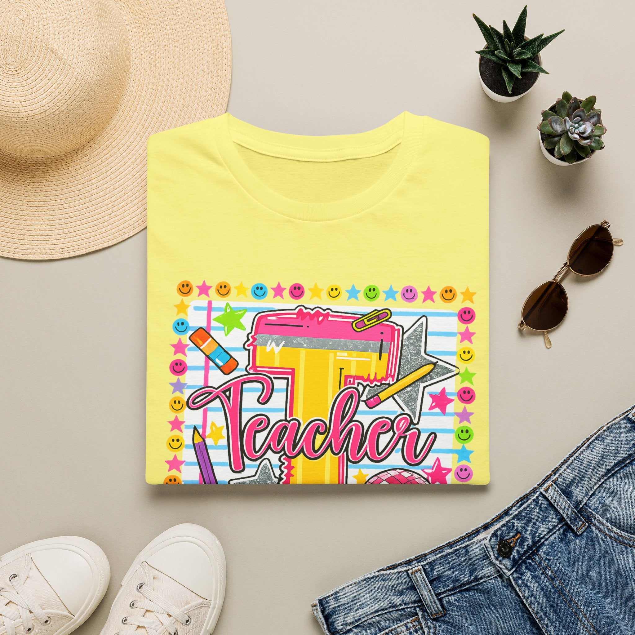 T is for Teacher — Colorful School Supplies Design