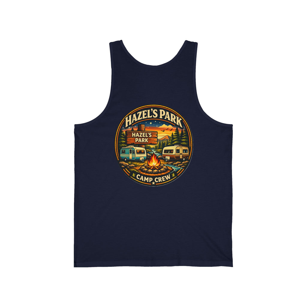 Hazel's Park Camp Crew Tank — Retro Camping Patch Tank Top