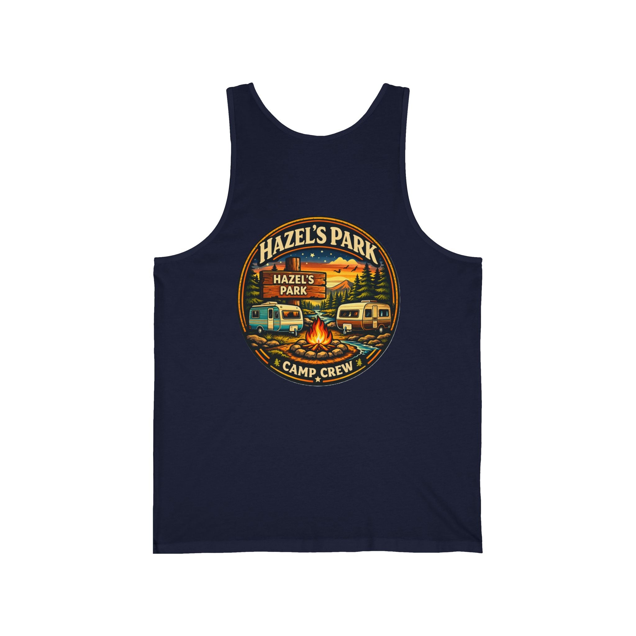 Hazel's Park Camp Crew Tank — Retro Camping Patch Tank Top