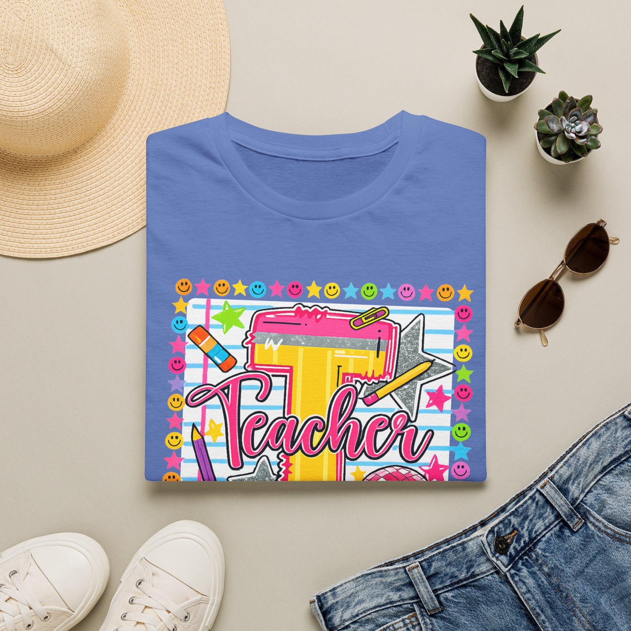 T is for Teacher — Colorful School Supplies Design
