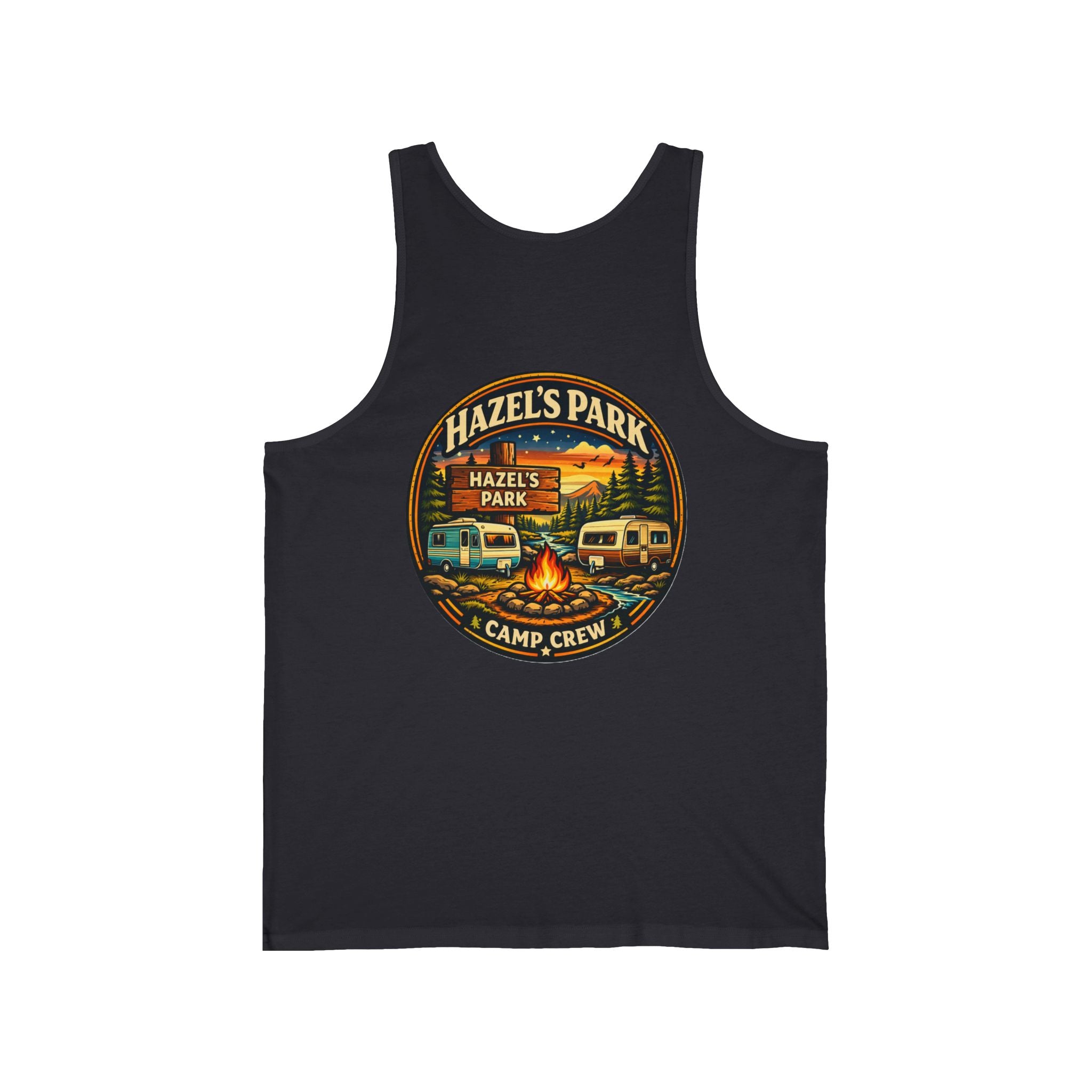 Hazel's Park Camp Crew Tank — Retro Camping Patch Tank Top