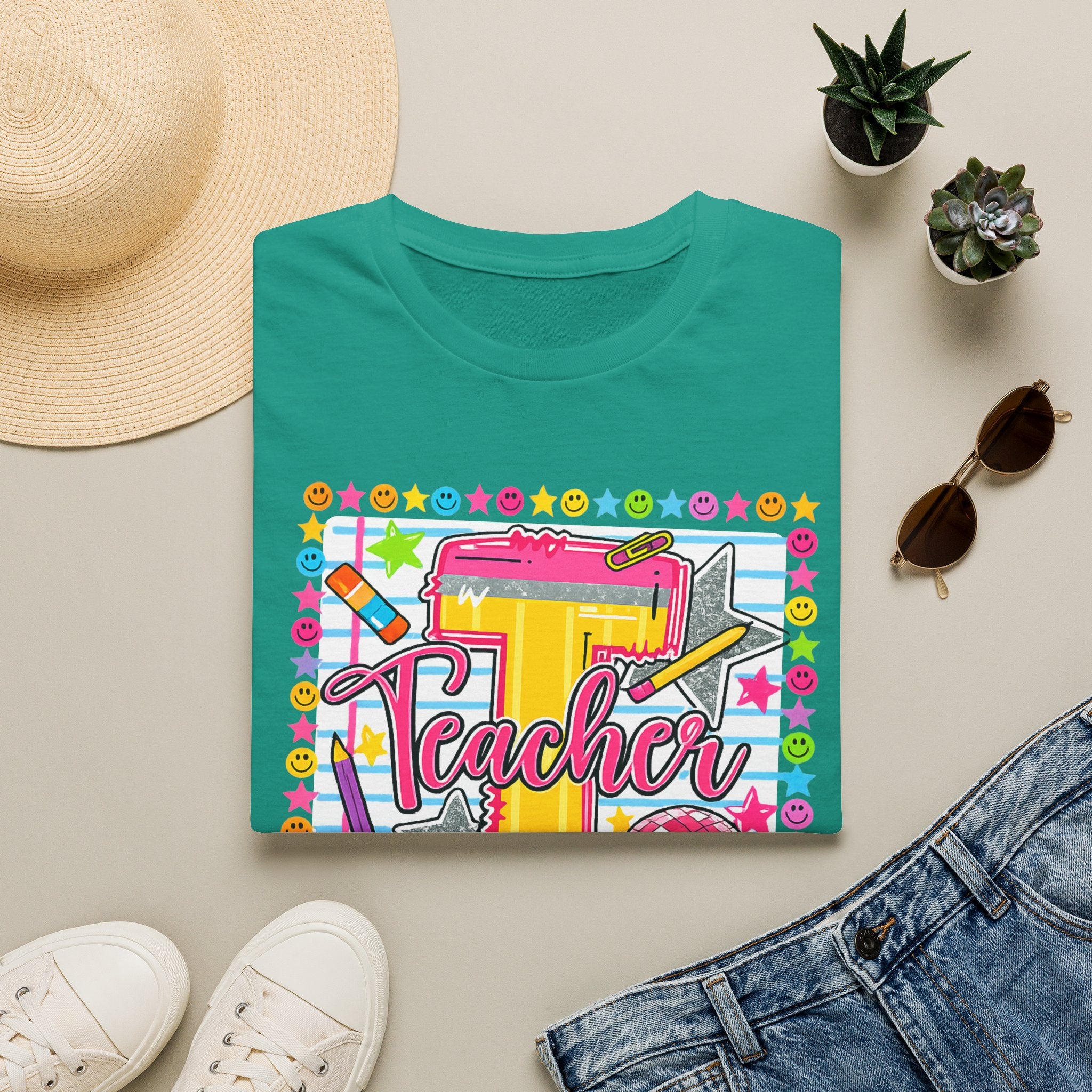 T is for Teacher — Colorful School Supplies Design