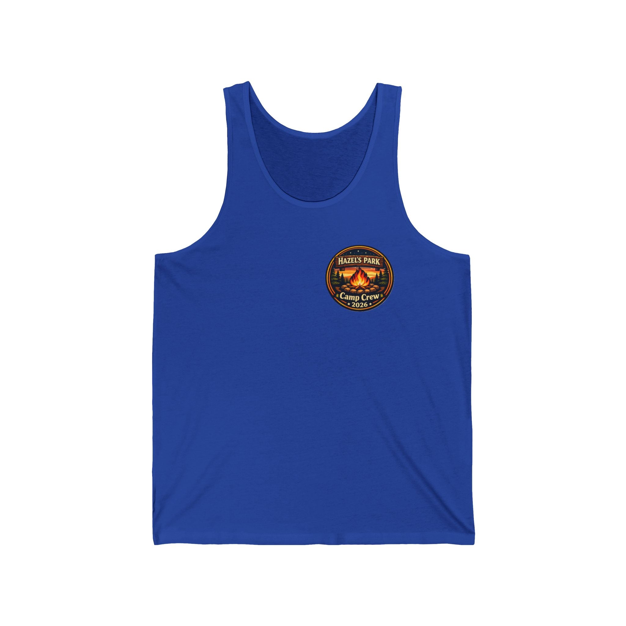 Hazel's Park Camp Crew Tank — Retro Camping Patch Tank Top