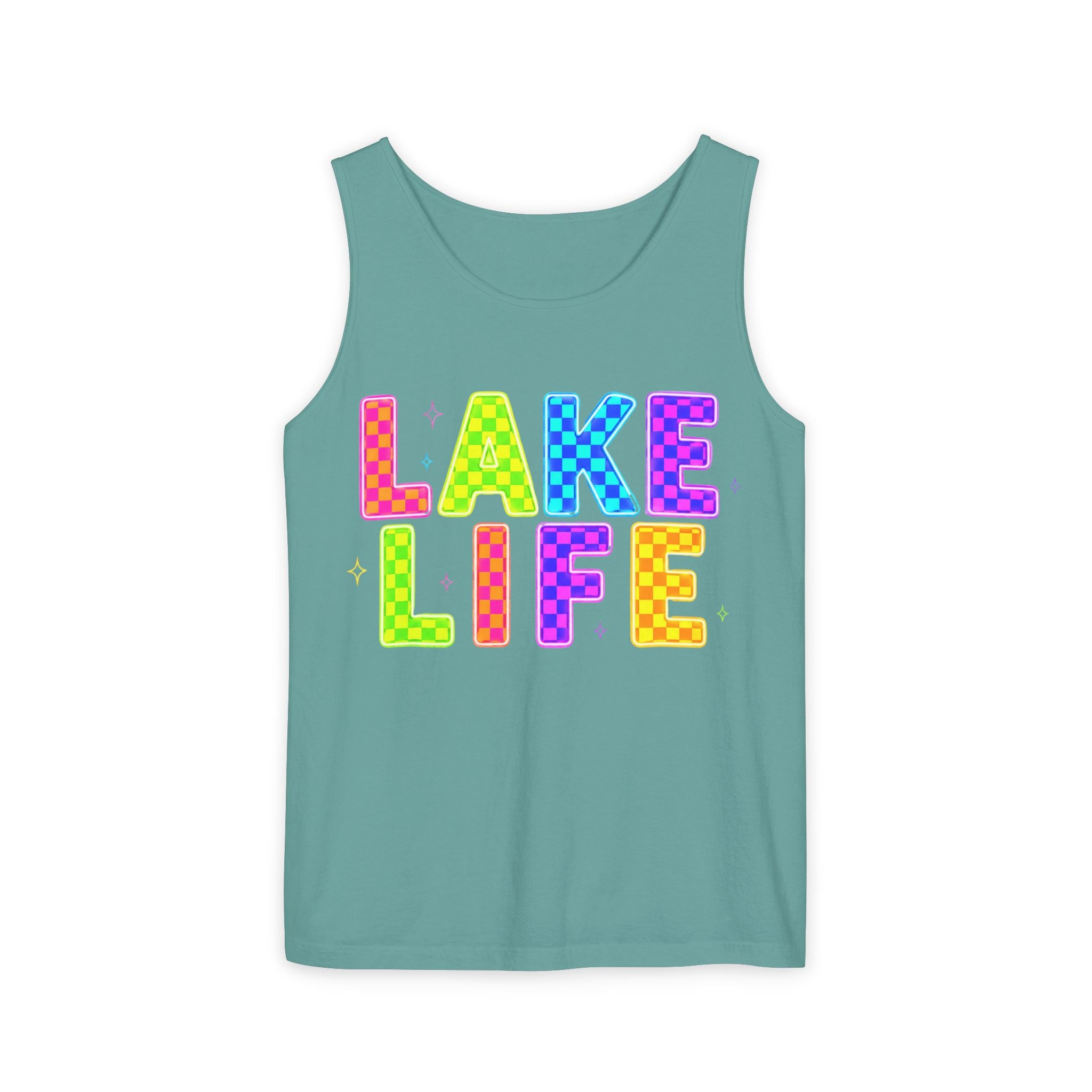 Lake Life Tank Top – Colorful Retro Checkerboard Summer Shirt