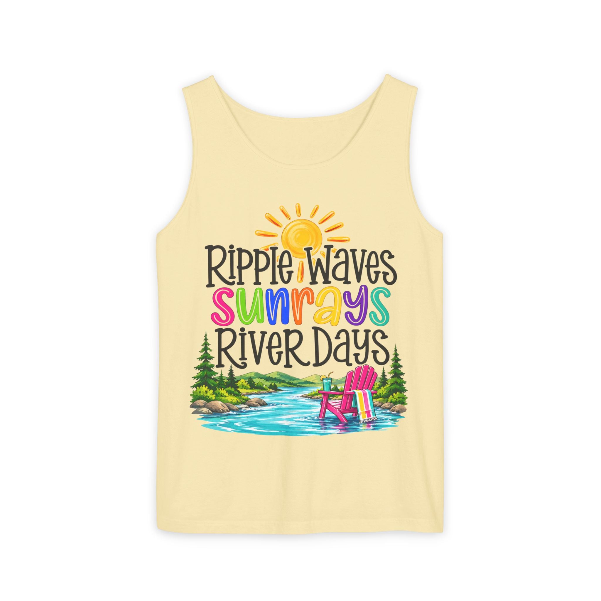 Ripple Waves Sunrays River Days Tank Top – Colorful Summer River Graphic – Comfort Colors® 9360