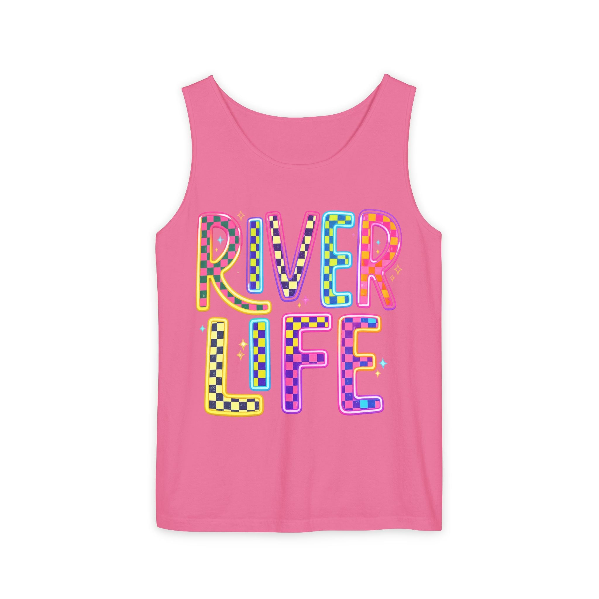 River Life Tank Top – Retro Colorful Outdoor Graphic – Comfort Colors® Style Summer Tank