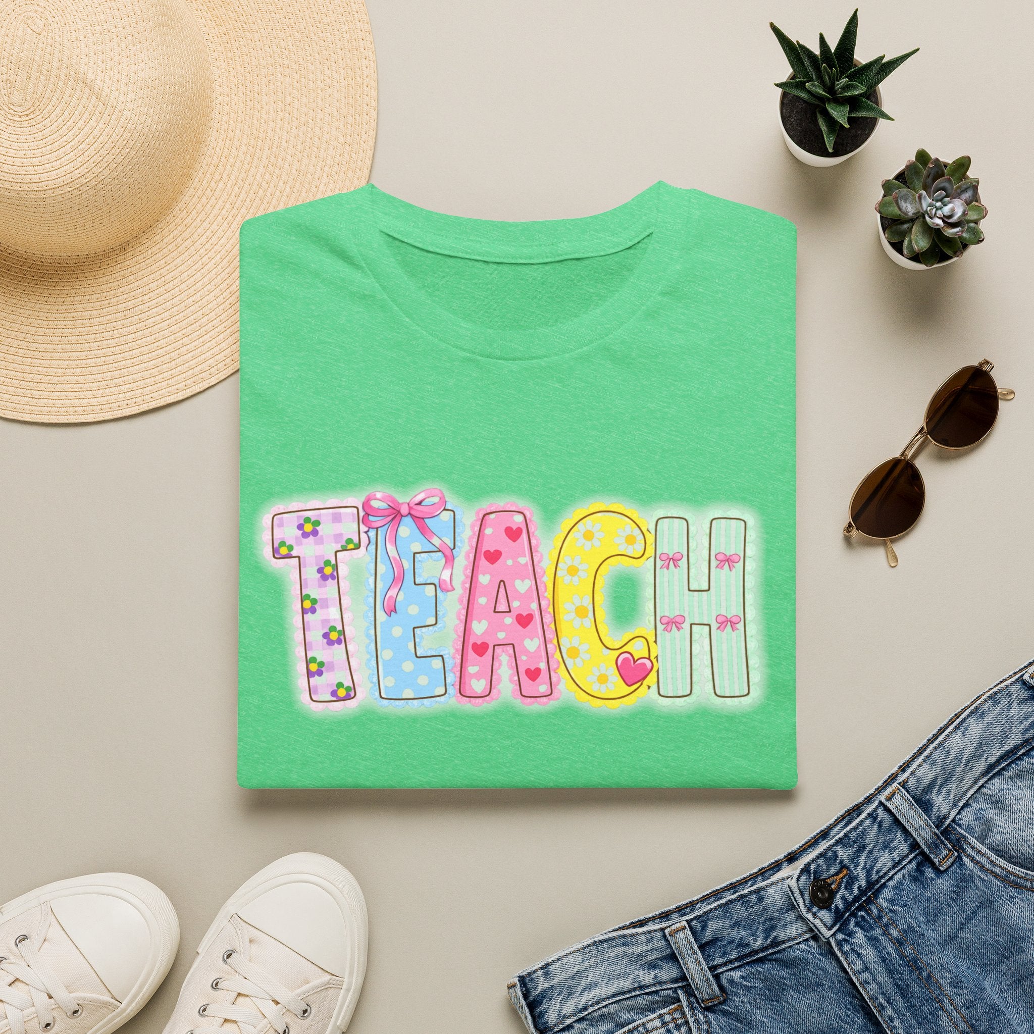Teacher Pastel Patchwork T-Shirt — 'TEACH' Cute School Staff Gift