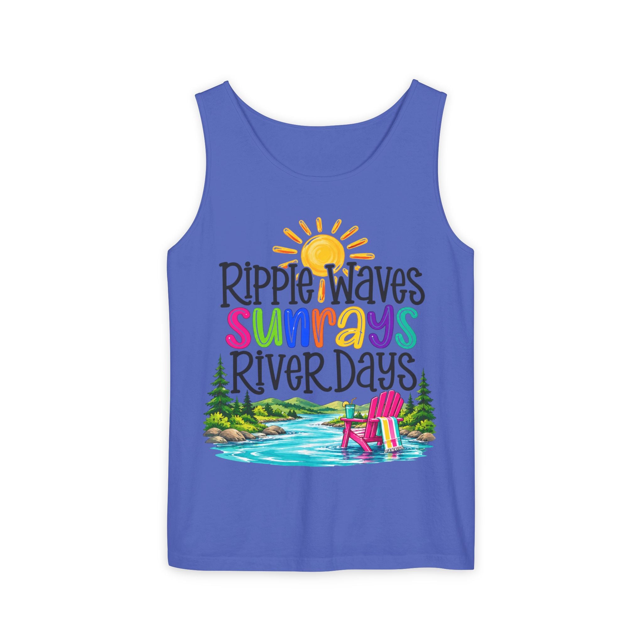 Ripple Waves Sunrays River Days Tank Top – Colorful Summer River Graphic – Comfort Colors® 9360
