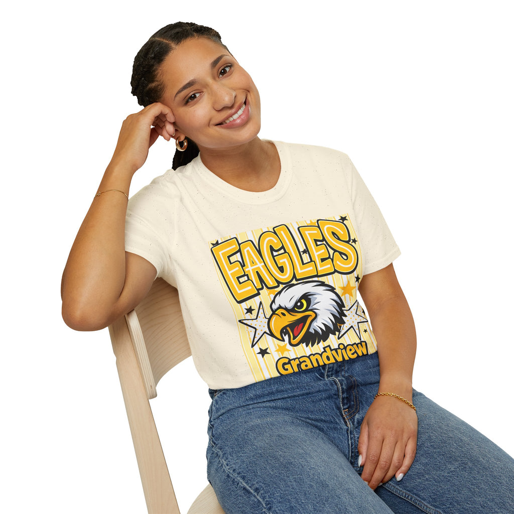 Adut Striped Eagles Grandview T-Shirt — Yellow Mascot School Spirit Tee