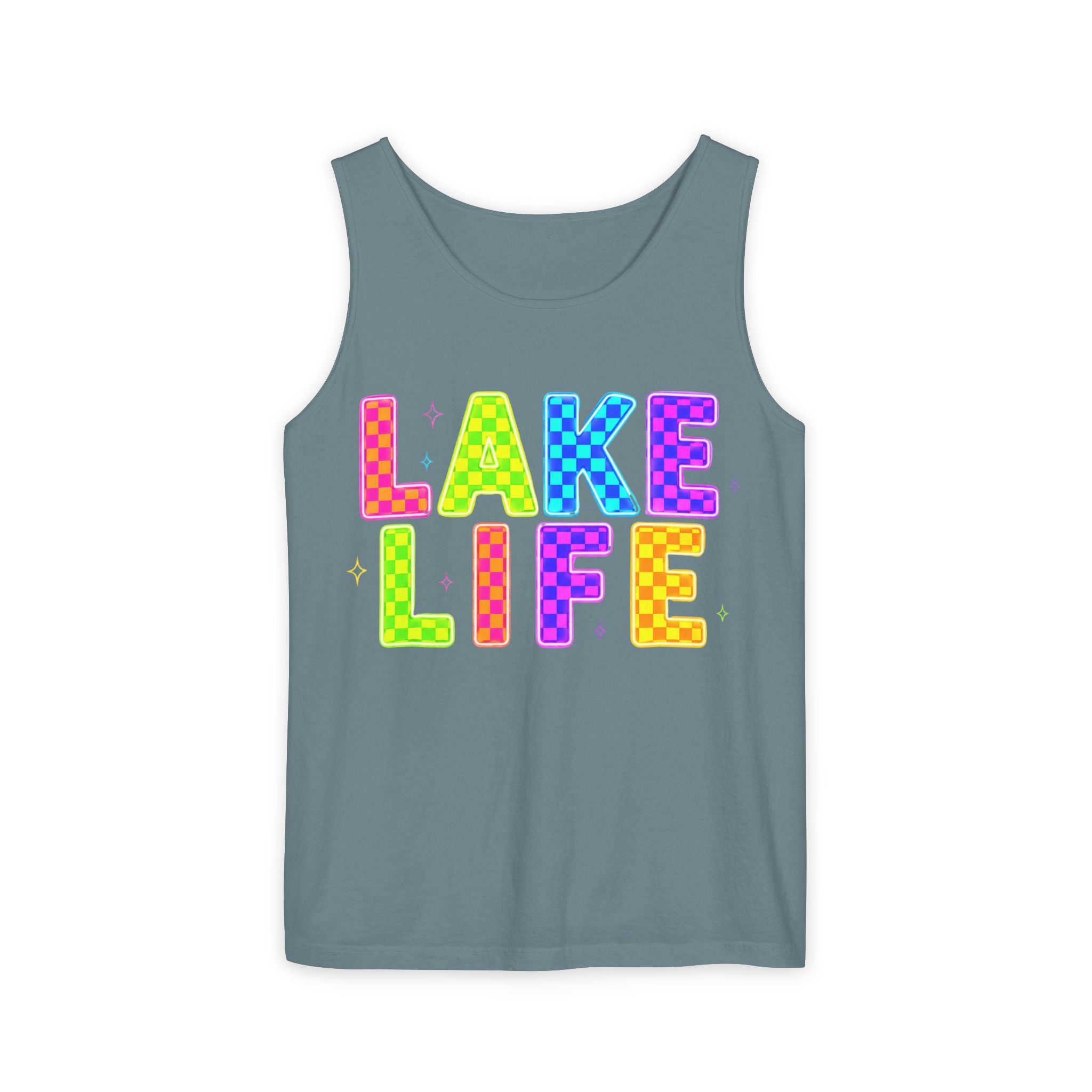 Lake Life Tank Top – Colorful Retro Checkerboard Summer Shirt
