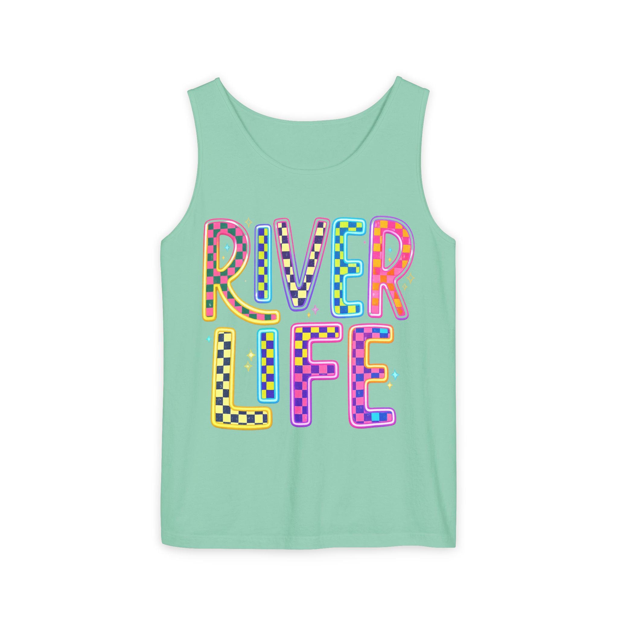 River Life Tank Top – Retro Colorful Outdoor Graphic – Comfort Colors® Style Summer Tank