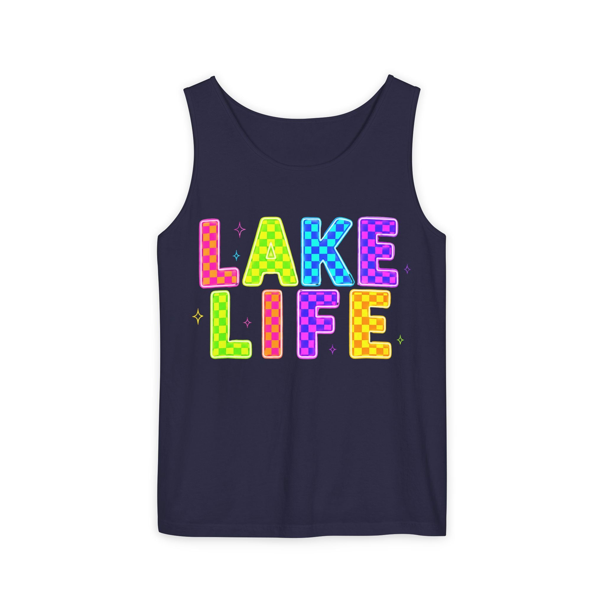 Lake Life Tank Top – Colorful Retro Checkerboard Summer Shirt