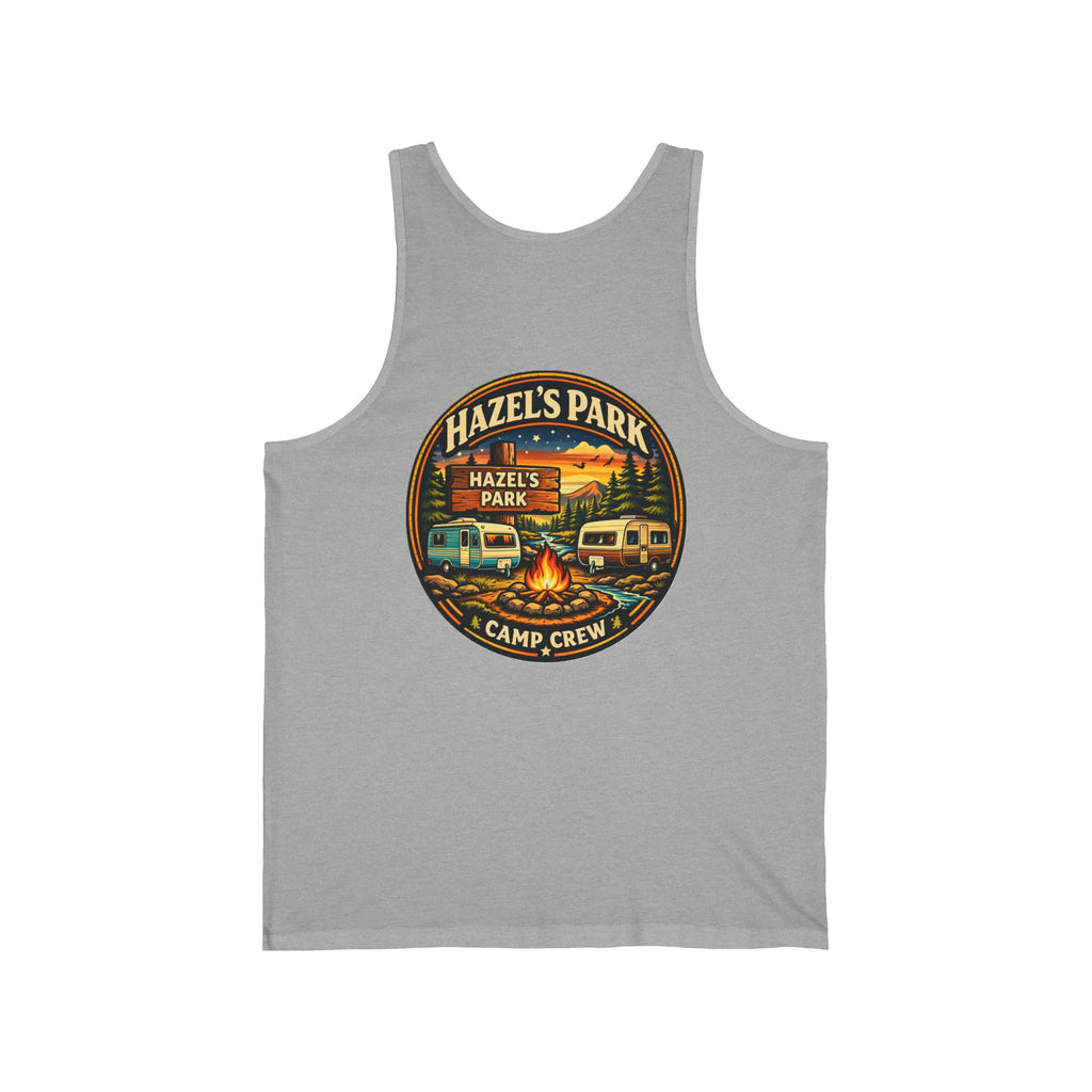 Hazel's Park Camp Crew Tank — Retro Camping Patch Tank Top