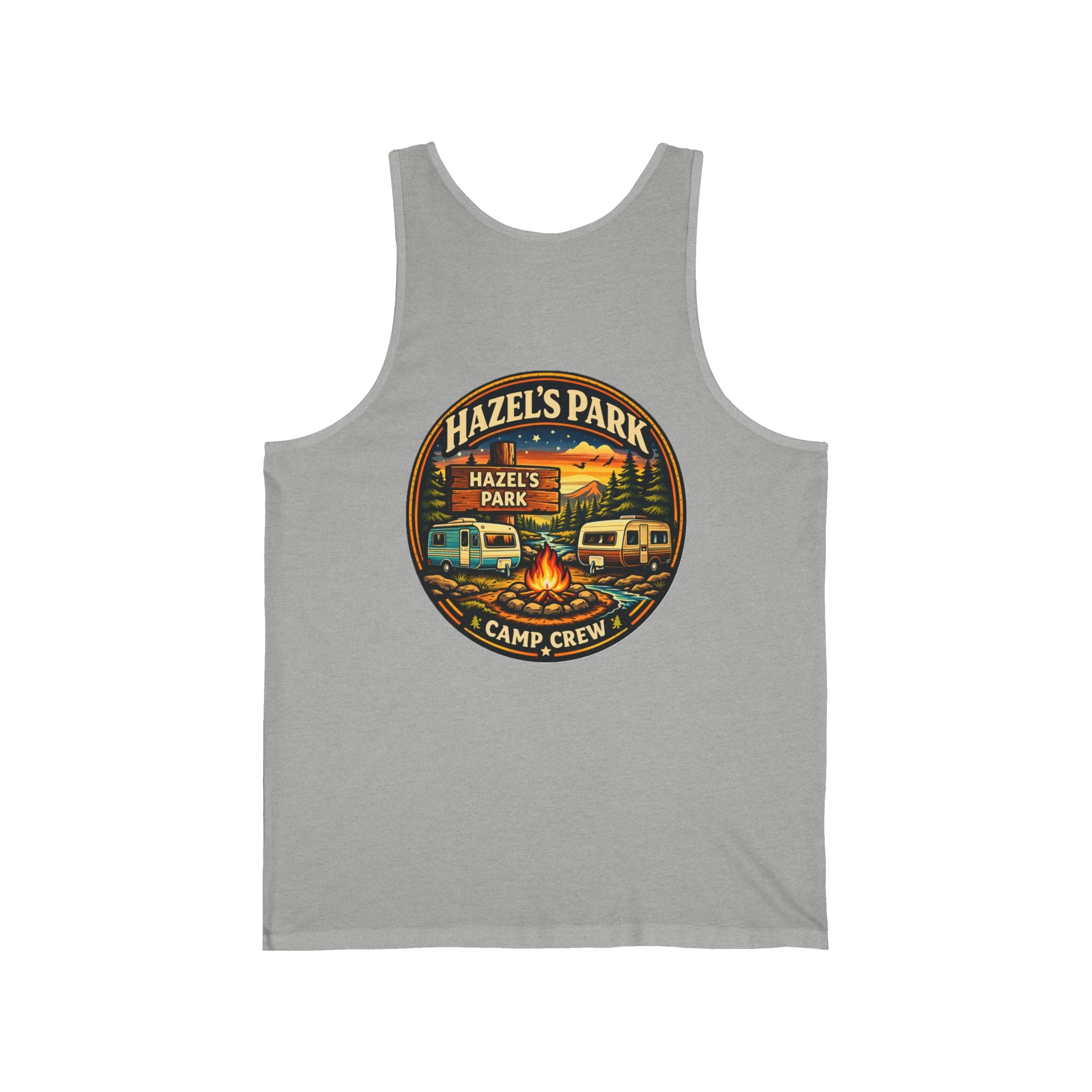 Hazel's Park Camp Crew Tank — Retro Camping Patch Tank Top