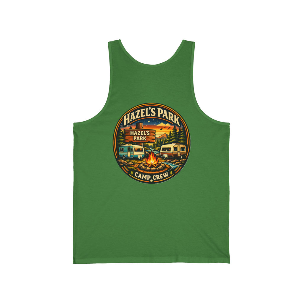 Hazel's Park Camp Crew Tank — Retro Camping Patch Tank Top