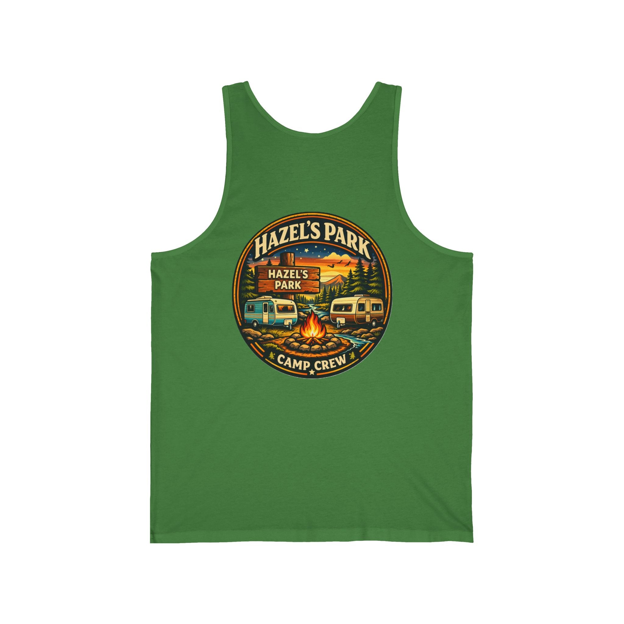 Hazel's Park Camp Crew Tank — Retro Camping Patch Tank Top