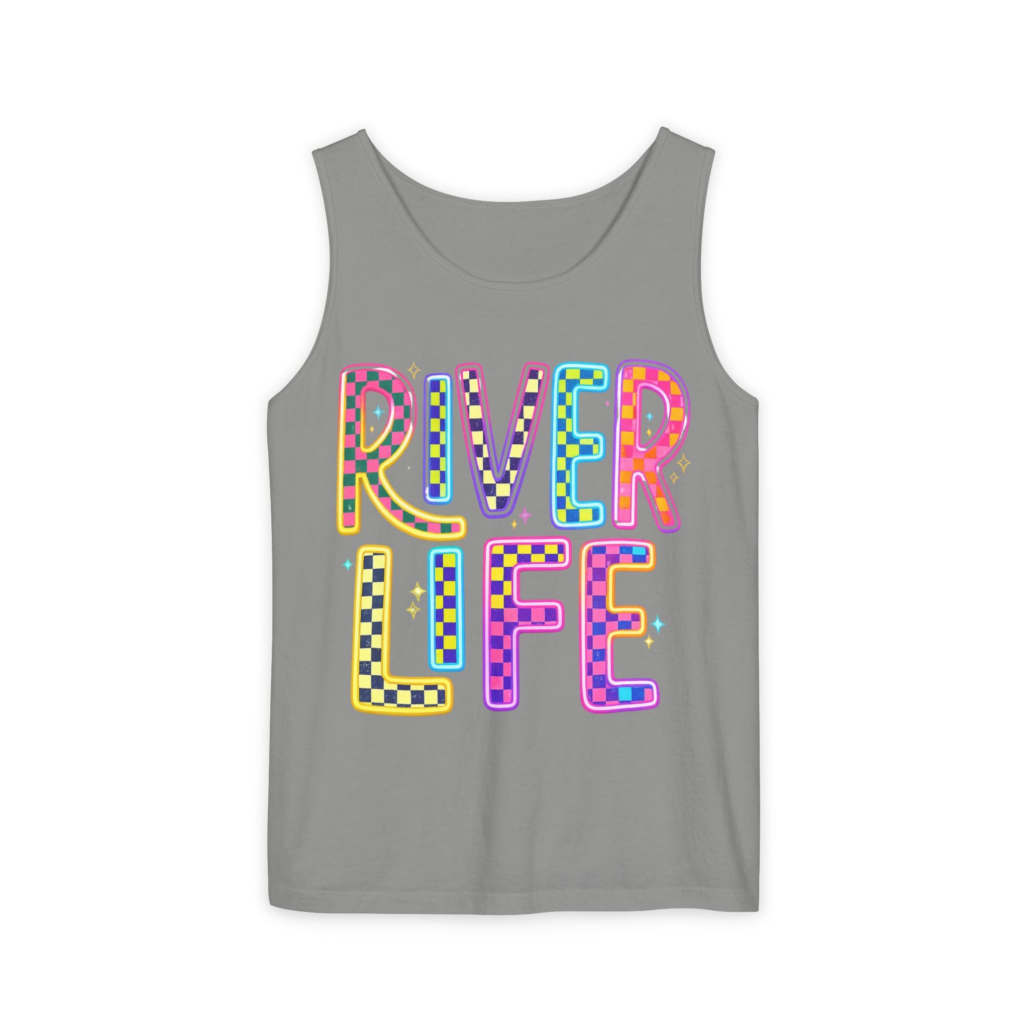 River Life Tank Top – Retro Colorful Outdoor Graphic – Comfort Colors® Style Summer Tank