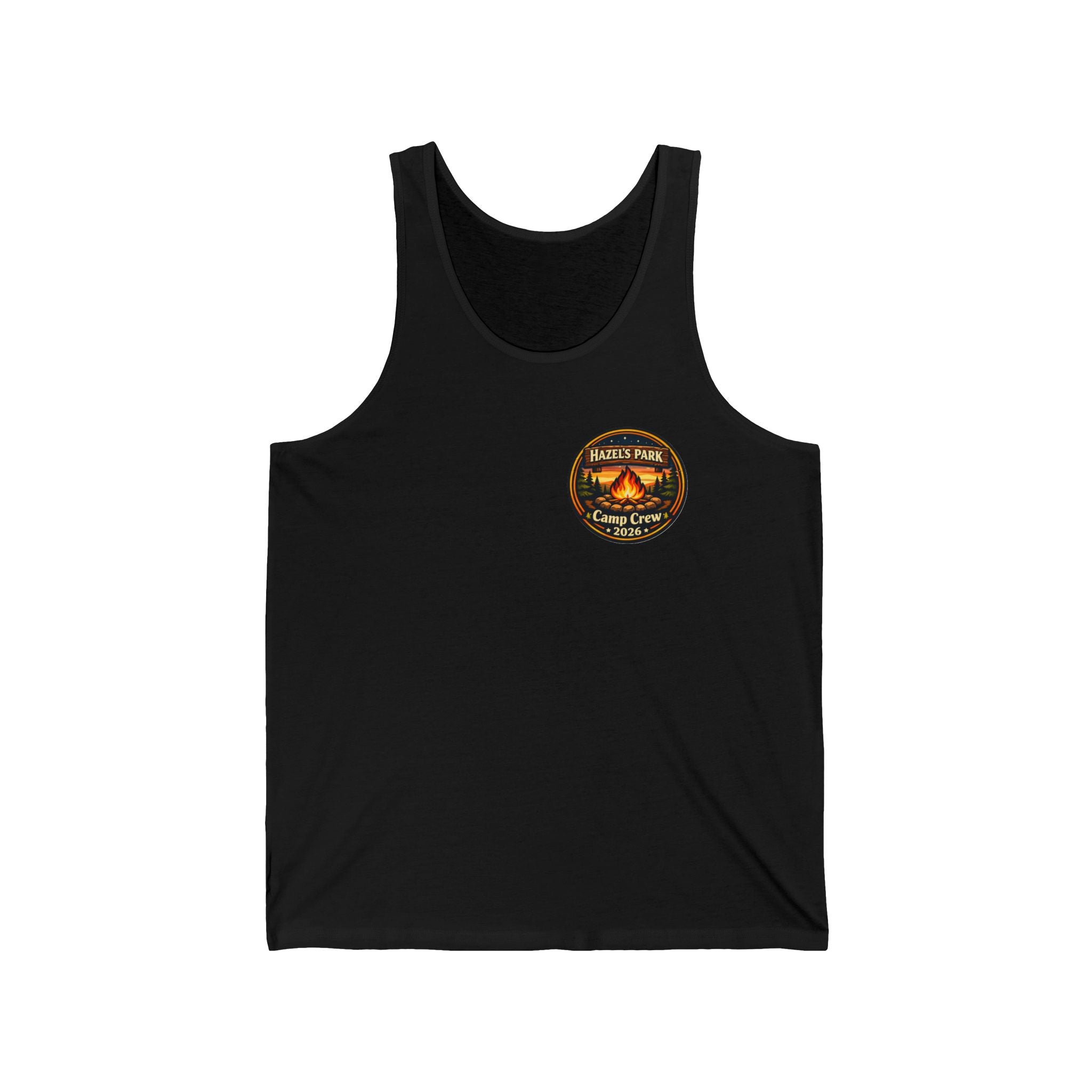 Hazel's Park Camp Crew Tank — Retro Camping Patch Tank Top