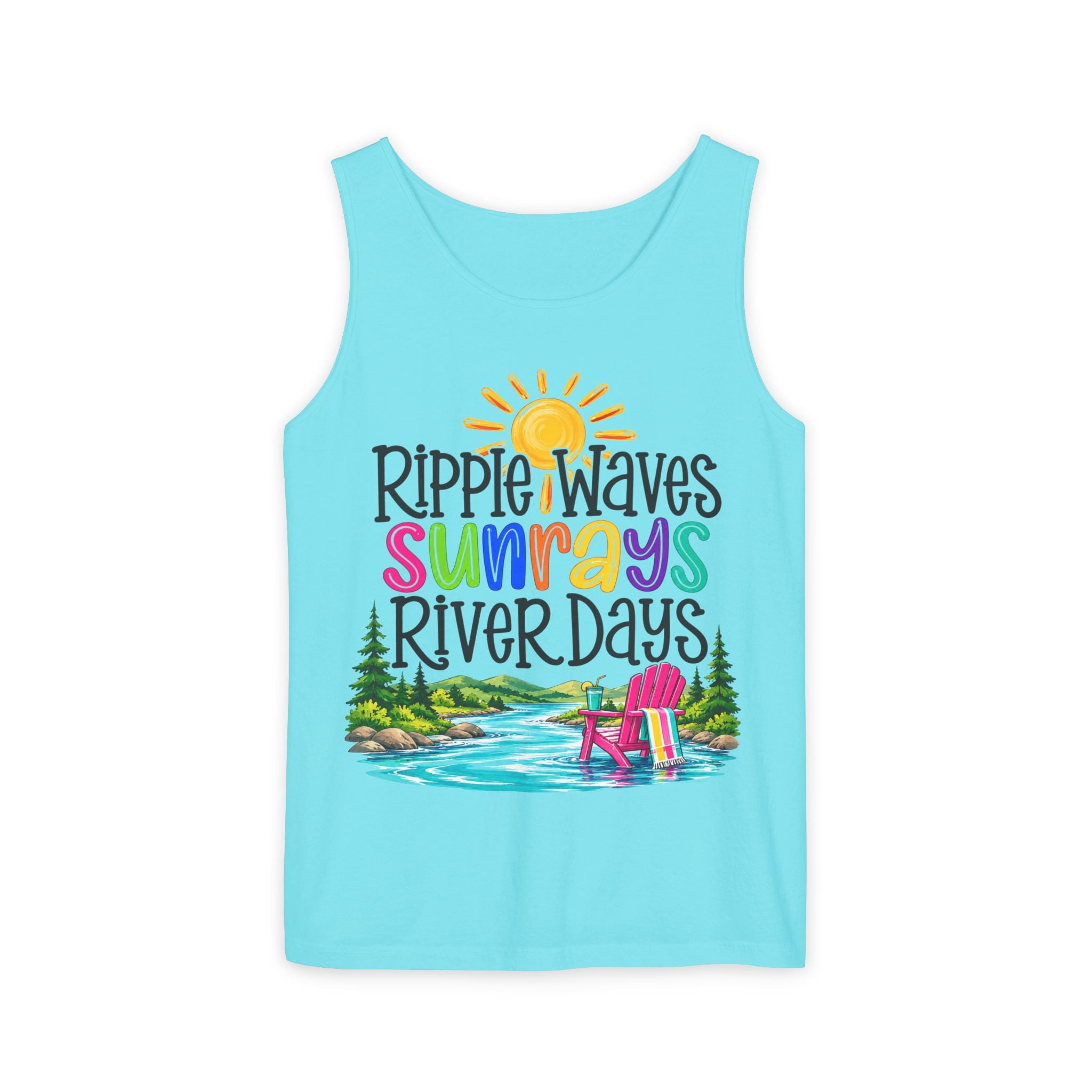 Ripple Waves Sunrays River Days Tank Top – Colorful Summer River Graphic – Comfort Colors® 9360