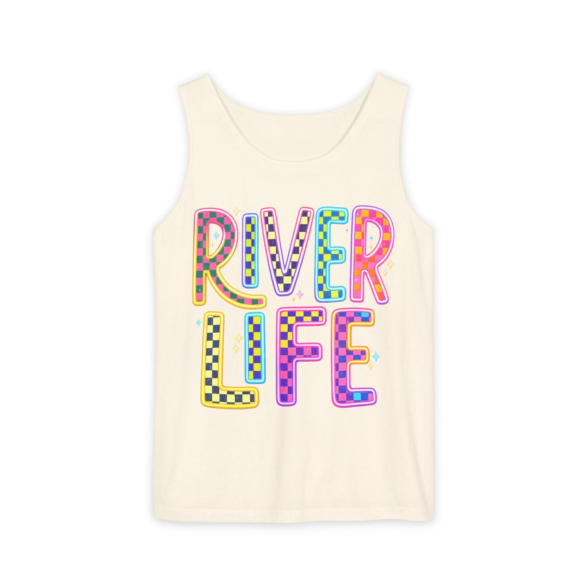 River Life Tank Top – Retro Colorful Outdoor Graphic – Comfort Colors® Style Summer Tank