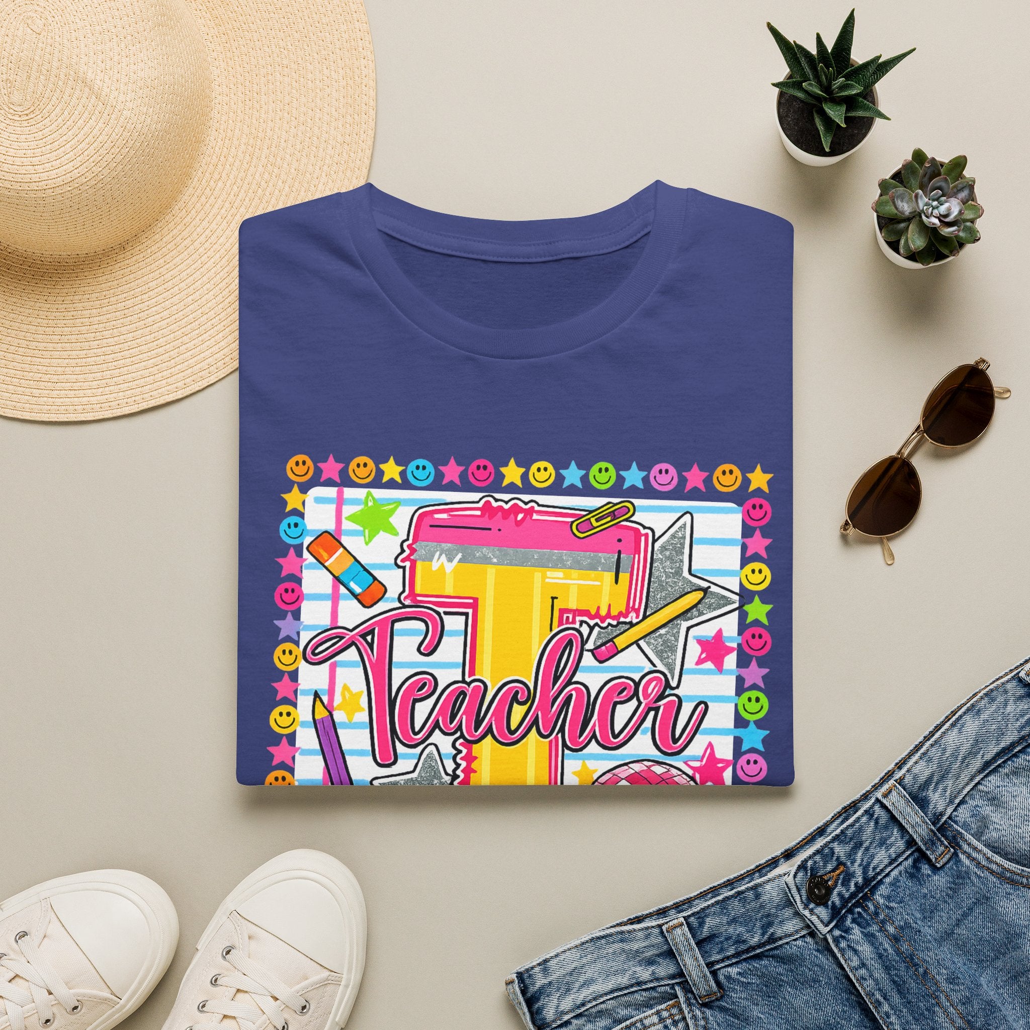 T is for Teacher — Colorful School Supplies Design
