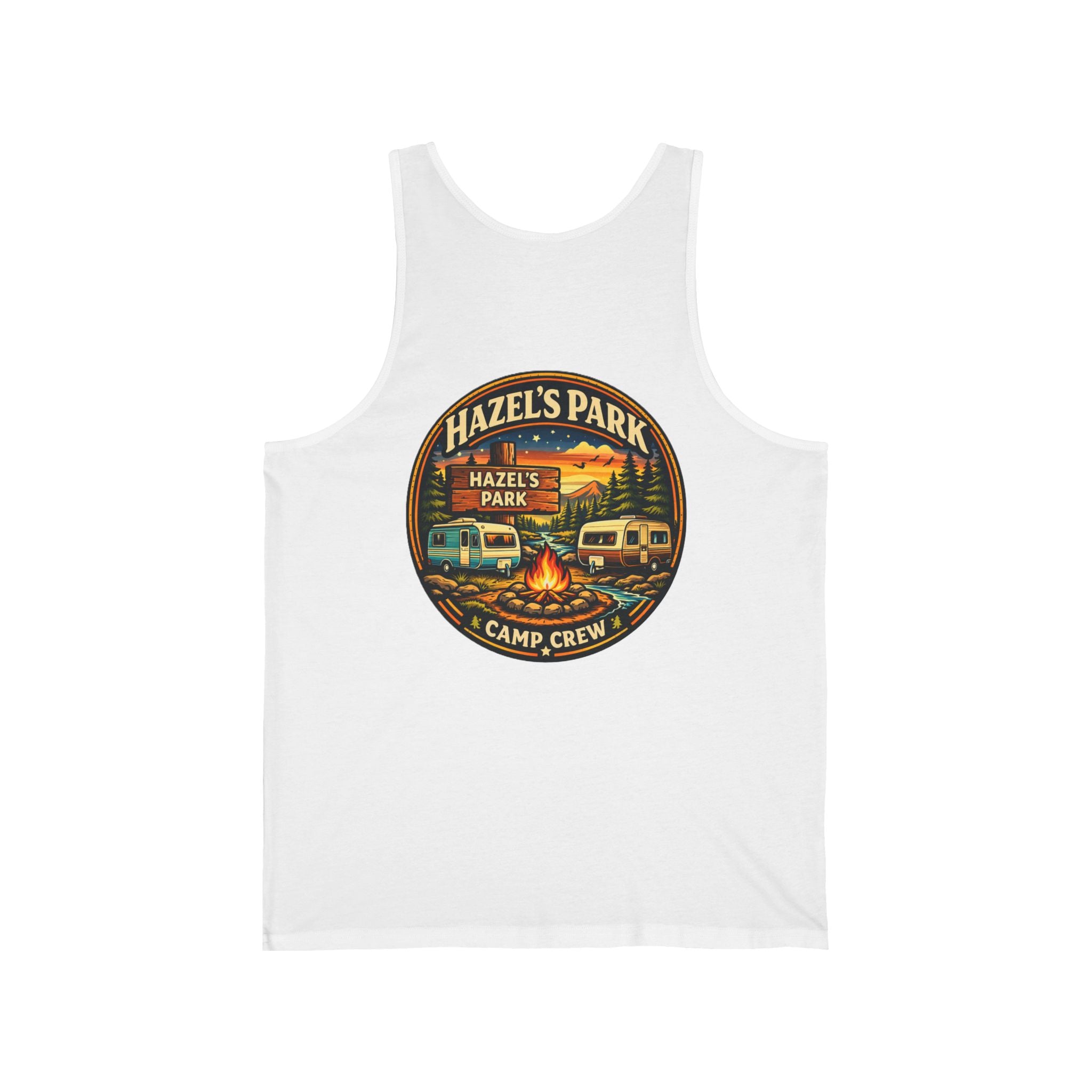 Hazel's Park Camp Crew Tank — Retro Camping Patch Tank Top