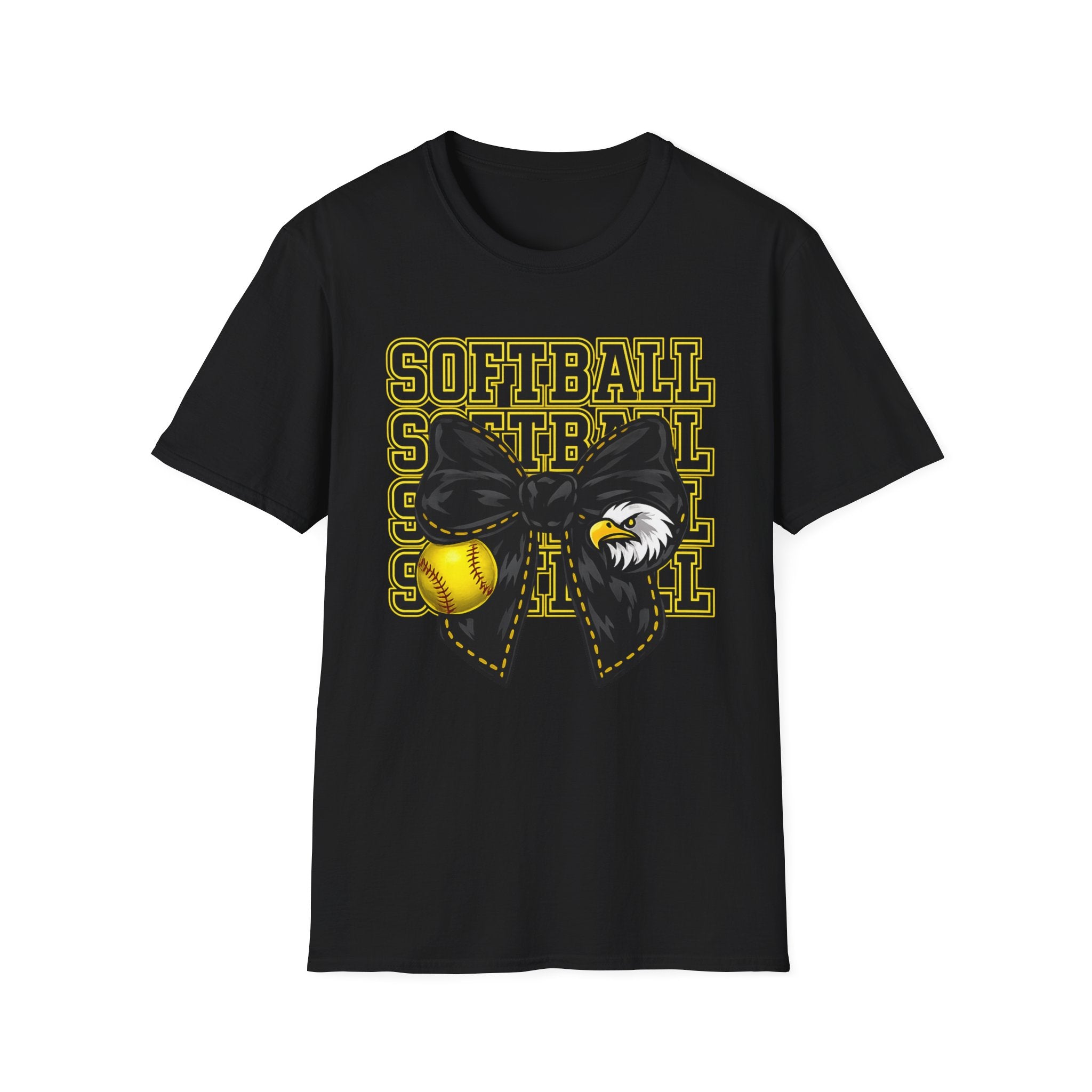 Adult Eagles SOFTBALL Bow T‑Shirt — Vintage Mascot Graphic Tee
