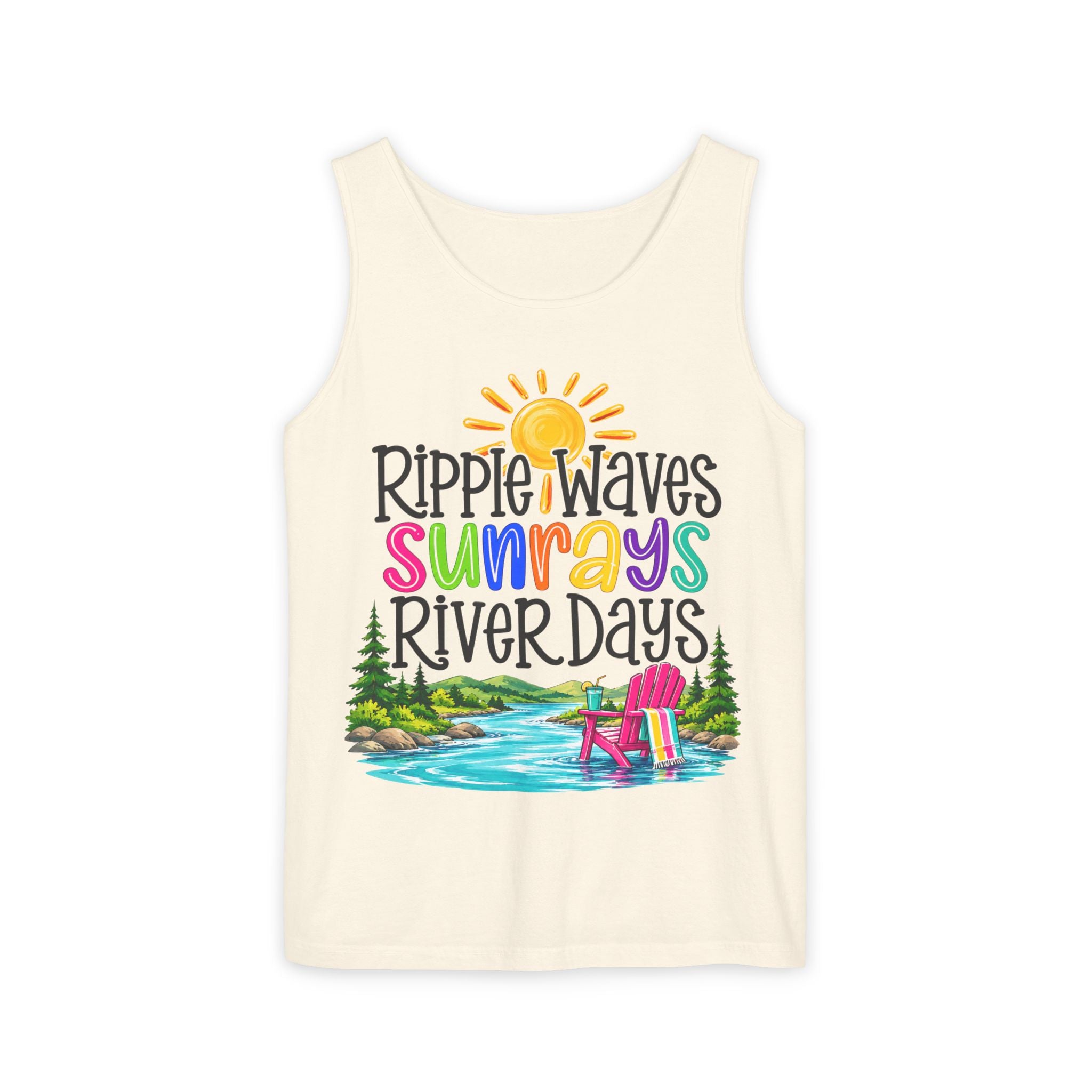 Ripple Waves Sunrays River Days Tank Top – Colorful Summer River Graphic – Comfort Colors® 9360
