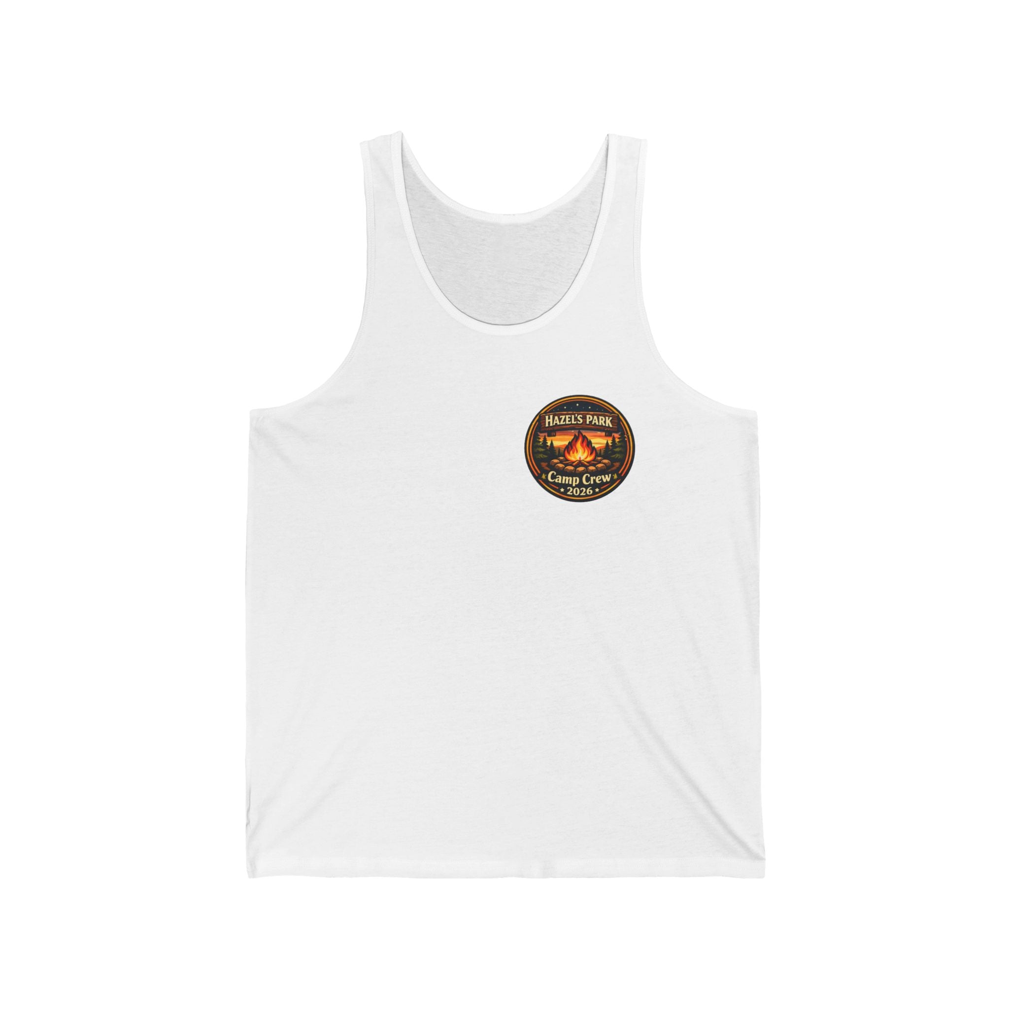 Hazel's Park Camp Crew Tank — Retro Camping Patch Tank Top