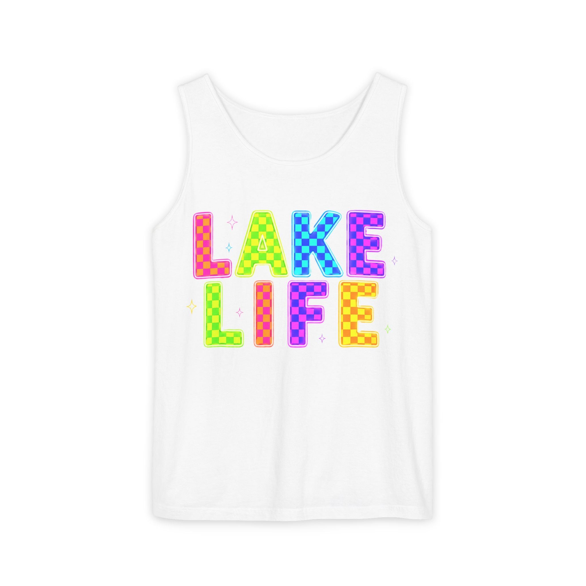Lake Life Tank Top – Colorful Retro Checkerboard Summer Shirt