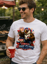 Grill Game Glory – Patriotic Eagle BBQ Shirt – Funny 4th of July Graphic Tee