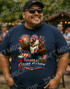 Grill Game Glory – Patriotic Eagle BBQ Shirt – Funny 4th of July Graphic Tee