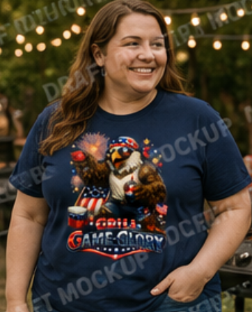 Grill Game Glory – Patriotic Eagle BBQ Shirt – Funny 4th of July Graphic Tee