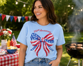 250th Anniversary American Flag Bow T‑Shirt – Patriotic USA Flag Bow Tee – Red White Blue Graphic Shirt