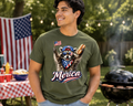 Patriotic Raccoon ’Merica T‑Shirt – Funny 4th of July USA Flag & Hot Dog Tee – Summer Cookout Graphic Shirt