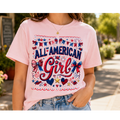 All American Girl Youth T-Shirt | Patriotic Girls Shirt | Fourth of July Kids Tee | Red White Blue Bow Shirt | Americana Graphic Tee