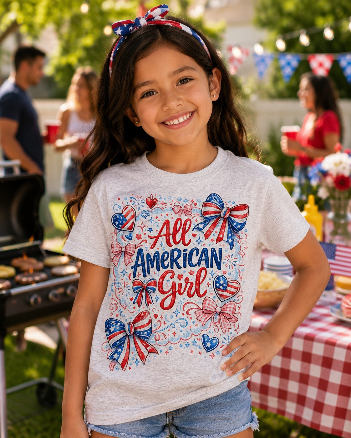 All American Girl Kids T‑Shirt — Patriotic 4th of July Tee for Girls