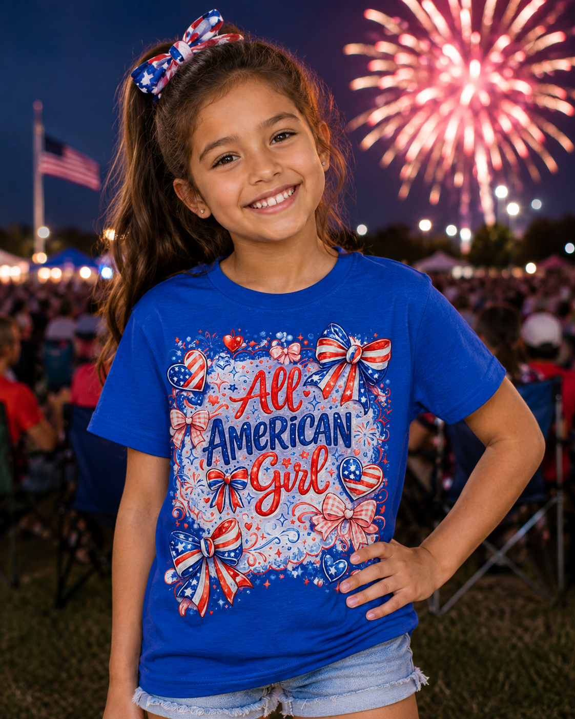 All American Girl Kids T‑Shirt — Patriotic 4th of July Tee for Girls