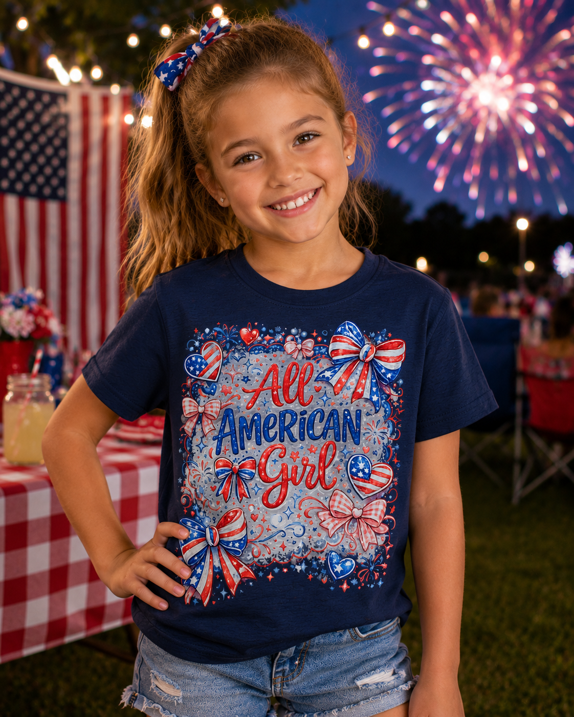 All American Girl Kids T‑Shirt — Patriotic 4th of July Tee for Girls