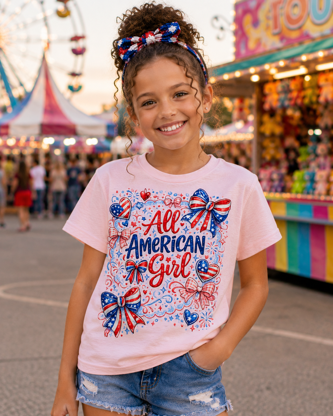 All American Girl Kids T‑Shirt — Patriotic 4th of July Tee for Girls