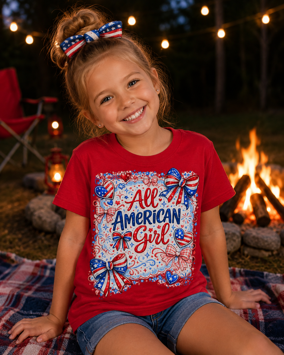 All American Girl Kids T‑Shirt — Patriotic 4th of July Tee for Girls